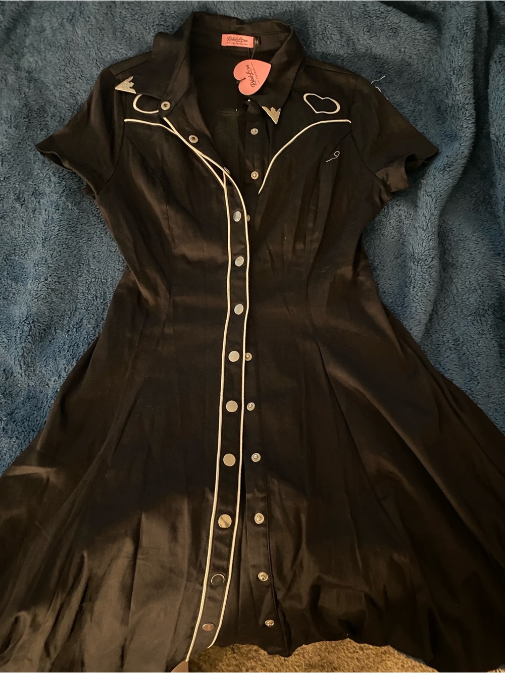 Rebe Love Western-Inspired Button-Front Dress with White Piping and Fringe